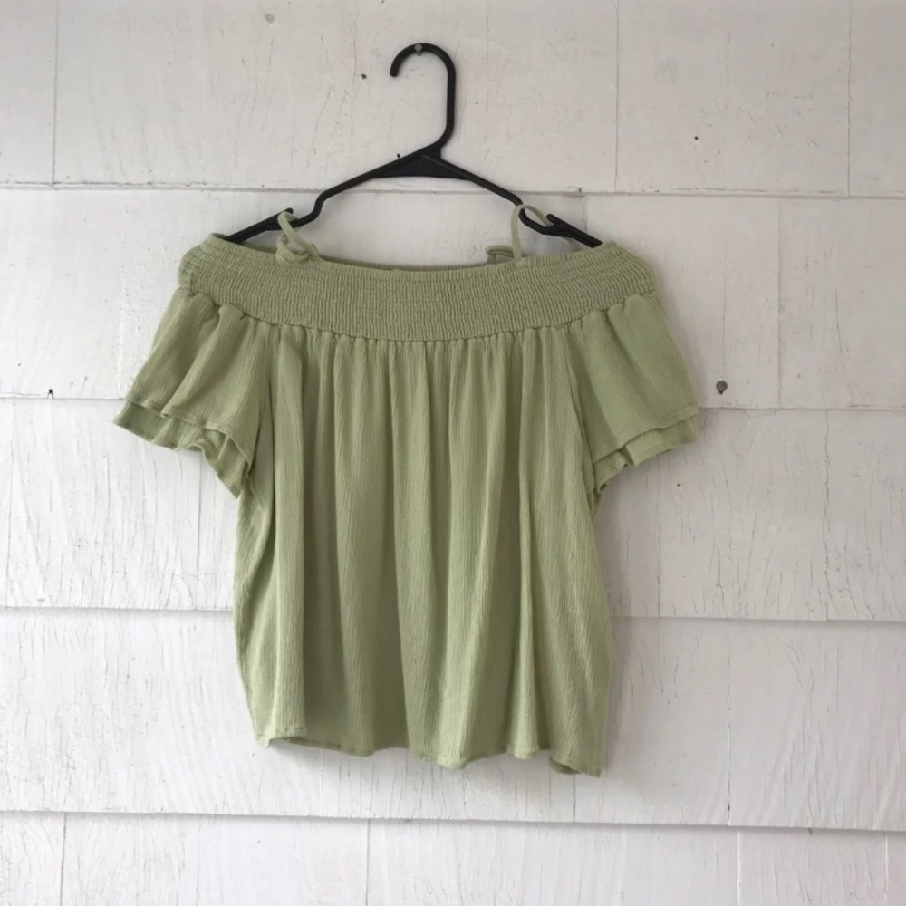 Off the Shoulder green top